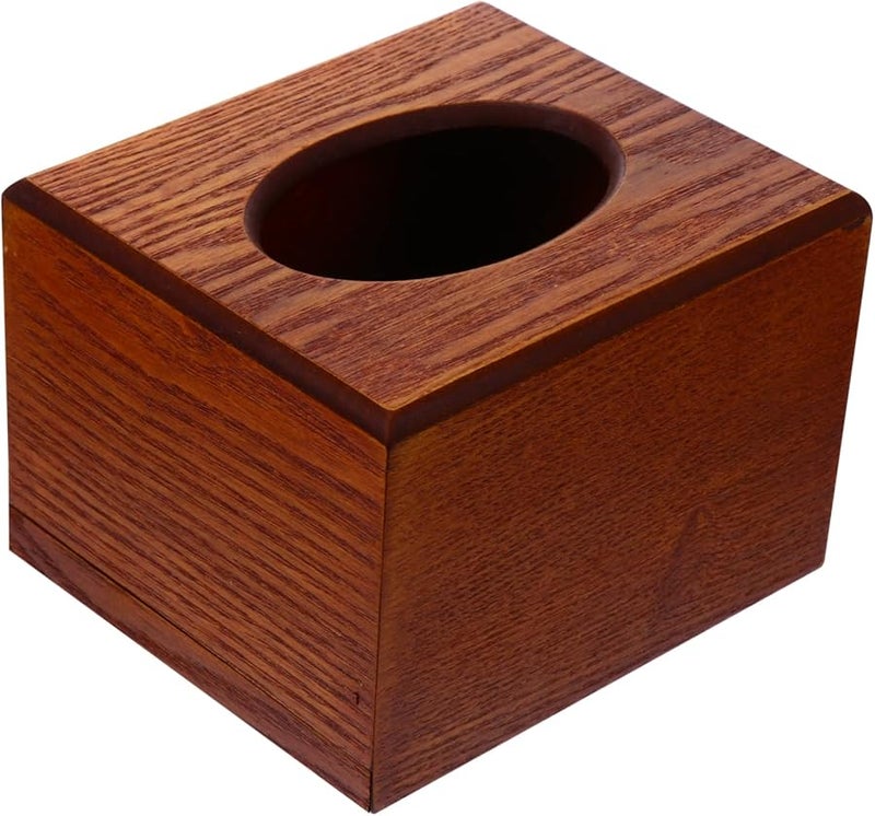 Wooden Tissue Box Holder Rustic Modern Fluted Tray Rectangular Storage Brown - Image 1